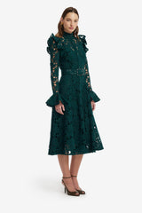 Aliyah Lace Butterfly Sleeve Midi Dress - Emerald