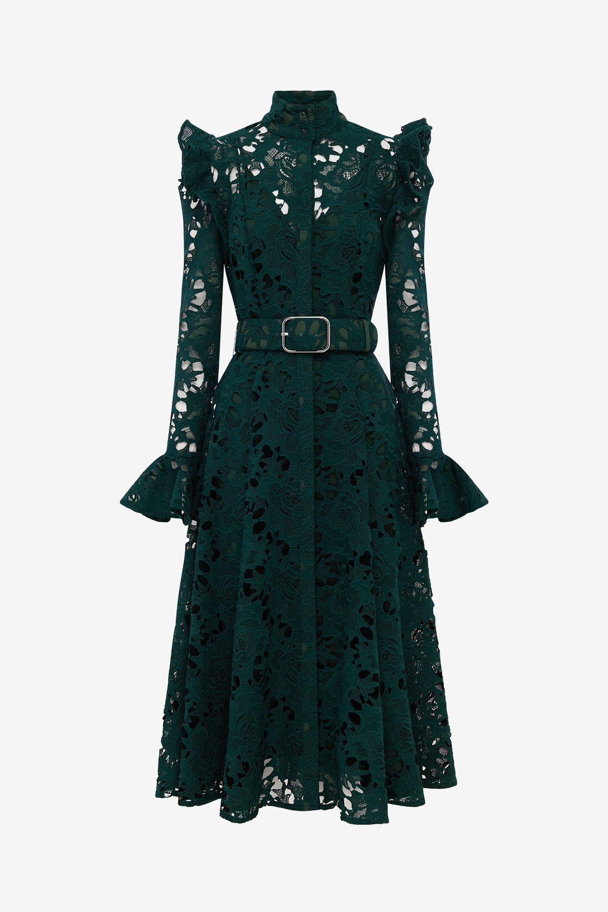 Aliyah Lace Butterfly Sleeve Midi Dress - Emerald