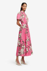 Bianca Short Sleeve Midi Dress - Pink Magnolia Print