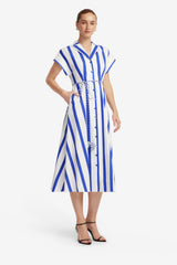 Aubrey Striped Shirt Midi Dress - Navy