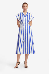 Aubrey Striped Shirt Midi Dress - Navy