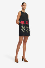 Yvonne Embroidered Mini Dress - Ebony