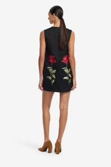 Yvonne Embroidered Mini Dress - Ebony