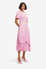 Caroline Appliqué Short Sleeve Midi Dress - Flamingo