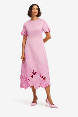 Caroline Appliqué Short Sleeve Midi Dress - Flamingo