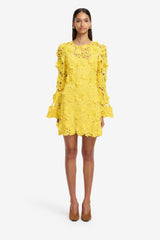 Suzanne Lace Bell Sleeve Mini Dress - Sunshine