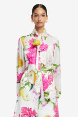 Freya Tie Neck Silk Blouse - Floral Pear Print