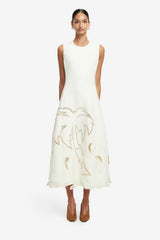 Cleo Palm Sleeveless Midi Dress - Vanilla