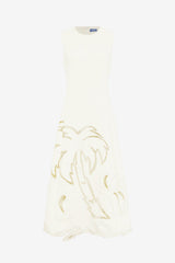 Cleo Palm Sleeveless Midi Dress - Vanilla