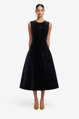 Cleo Velvet Sleeveless Midi Dress - Ebony