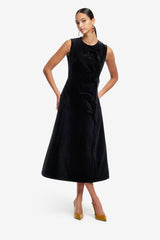Cleo Velvet Sleeveless Midi Dress - Ebony