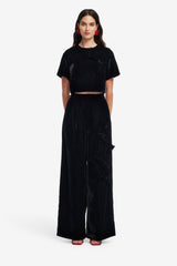 Elisha Velvet Wide Leg Pants - Ebony