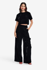 Elisha Velvet Wide Leg Pants - Ebony