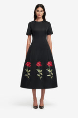 Caroline Embellished Rose Midi Dress - Ebony