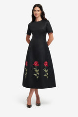 Caroline Embellished Rose Midi Dress - Ebony
