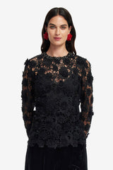Ines Lace Embellished Top - Ebony