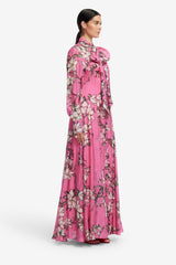 Lilith Tie Neck Maxi Dress - Pink Magnolia Print