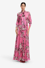 Lilith Tie Neck Maxi Dress - Pink Magnolia Print
