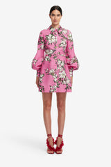 Luminous Linen Mini Dress - Pink Magnolia Print