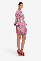 Luminous Linen Mini Dress - Pink Magnolia Print