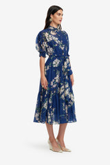 Ellie Bishop Sleeve Midi Dress - Midnight Magnolia Print