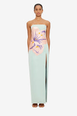 Clemence Embroidered Split Maxi Dress - Hibiscus in Pistachio