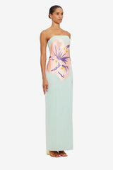 Clemence Embroidered Split Maxi Dress - Hibiscus in Pistachio