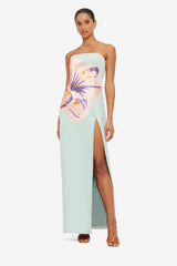 Clemence Embroidered Split Maxi Dress - Hibiscus in Pistachio