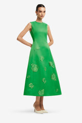 Cleo Appliqué Sleeveless Midi Dress - Verdant
