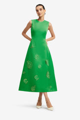 Cleo Appliqué Sleeveless Midi Dress - Verdant
