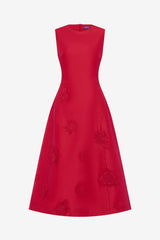 Cleo Appliqué Sleeveless Midi Dress - Scarlet