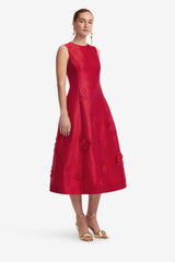 Cleo Appliqué Sleeveless Midi Dress - Scarlet