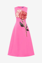 Cleo Appliqué Sleeveless Midi Dress - Peony Print in Fuchsia