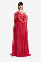 Jaclyn Draped Floor Length Dress - Scarlet