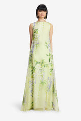 Yumei Embellished Open Back Gown - Wisteria Print