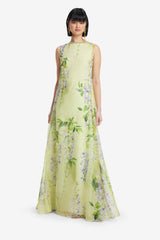 Yumei Embellished Open Back Gown - Wisteria Print