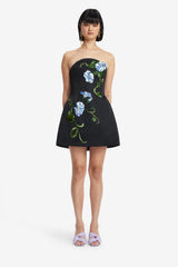 Zaria Appliqué Floral Bustier Mini Dress - Vine Print in Ebony