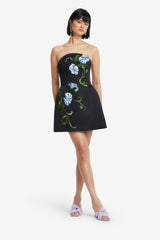 Zaria Appliqué Floral Bustier Mini Dress - Vine Print in Ebony