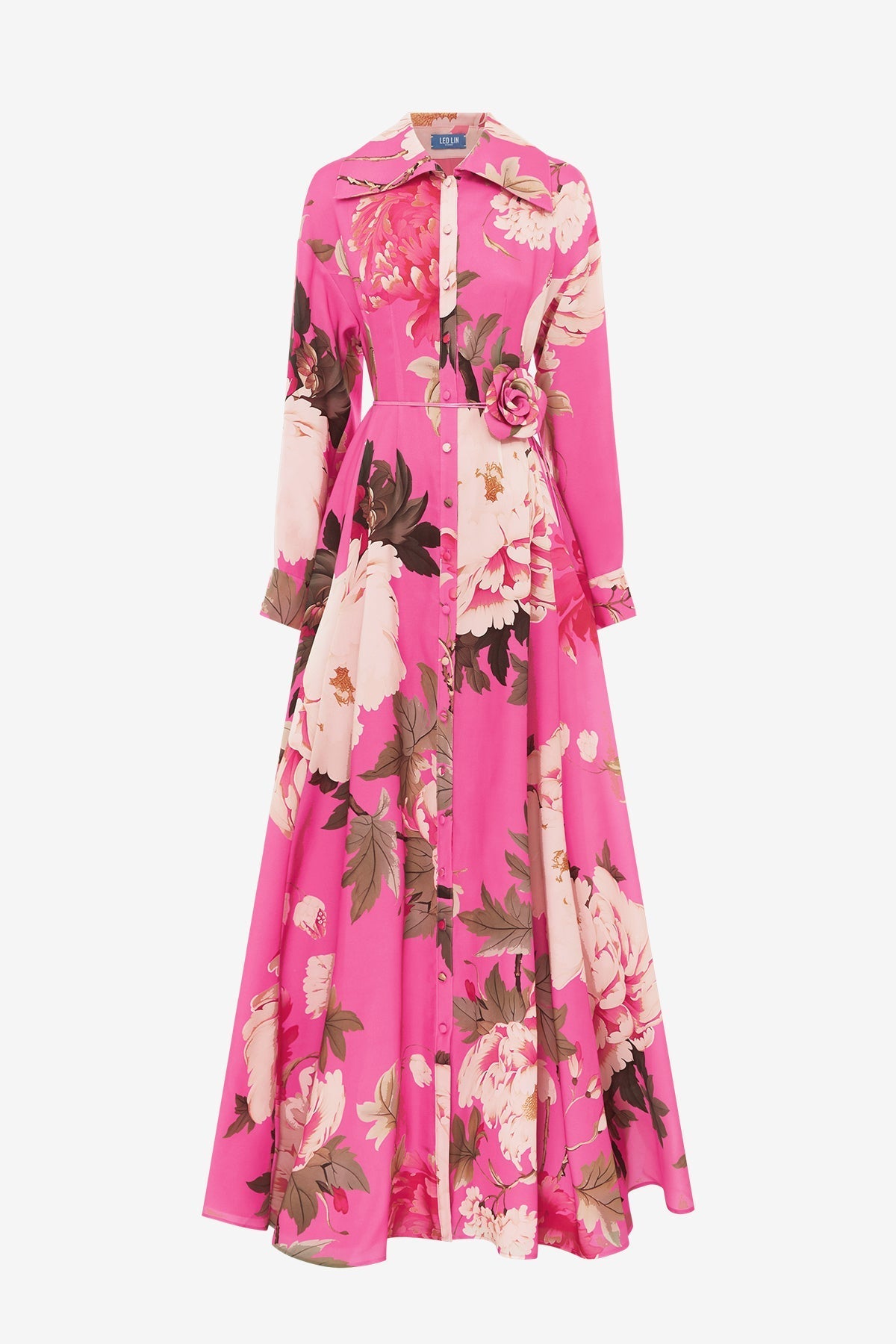 Josephine Silk Gown - Peony Print in Fuchsia