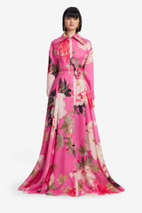 Josephine Silk Gown - Peony Print in Fuchsia