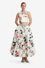 Victoria Embellished Puff Maxi Skirt - Vine Print in Snow