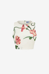 Iris Embellished Top - Vine Print in Snow