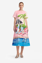 Caroline Short Sleeve Midi Dress - Riviera Print
