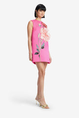 Yvonne Appliqué Floral Mini Dress - Peony Print in Fuchsia