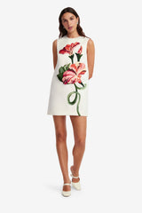 Yvonne Appliqué Floral Mini Dress - Vine Print in Snow