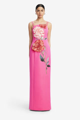 Arianna Appliqué Floral Maxi Dress - Peony Print in Fuchsia