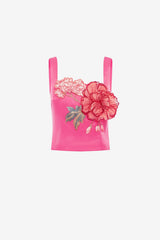 Isadora Appliqué Top - Peony Print in Fuchsia