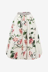 Victoria Embellished Puff Maxi Skirt - Vine Print in Snow