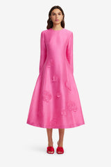 Amira Long Sleeve Petal Midi Dress - Fuchsia