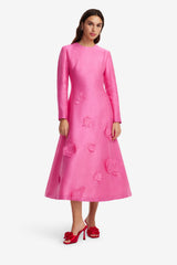 Amira Long Sleeve Petal Midi Dress - Fuchsia